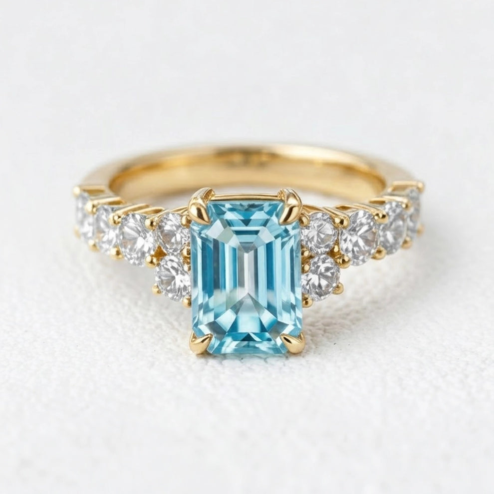 Eleanor’s Radiance | 2CT Emerald Cut Blue Sapphire Ring.