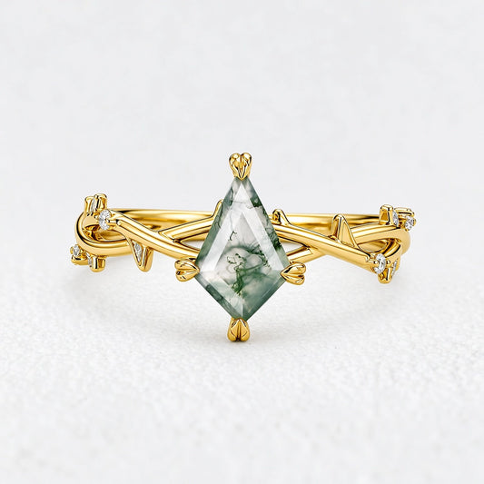 Sylvie’s Essence | Kite Cut Moss Agate Vine Engagement Ring