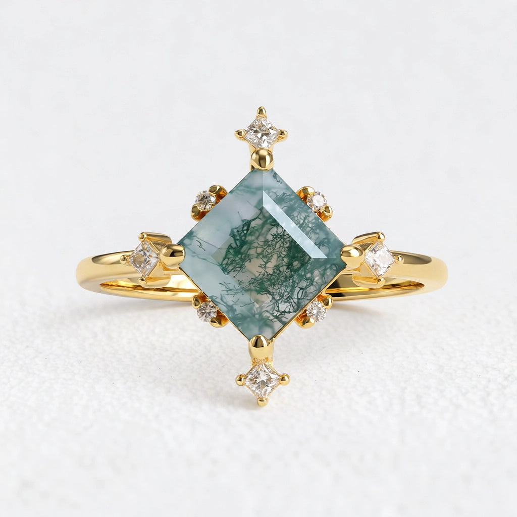 Sylvia’s Oath | Square Moss Agate Engagement Ring