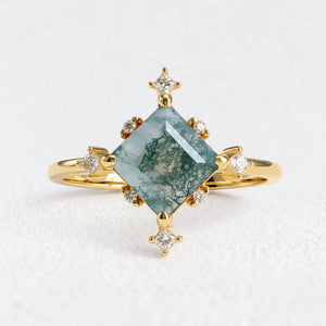 Sylvia’s Oath | Square Moss Agate Engagement Ring