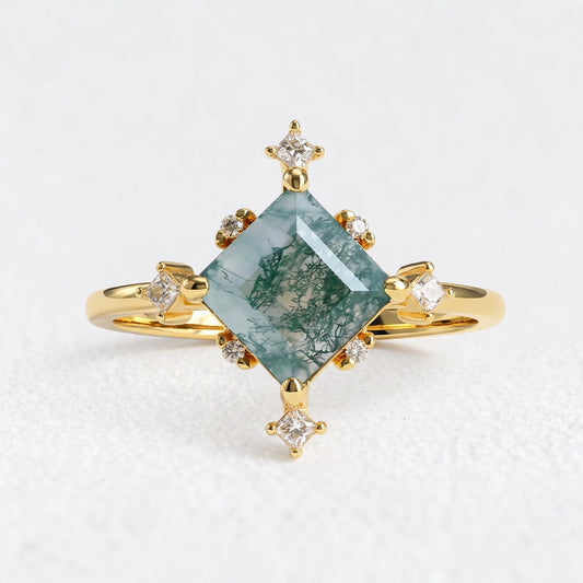 Sylvia’s Oath | Square Moss Agate Engagement Ring