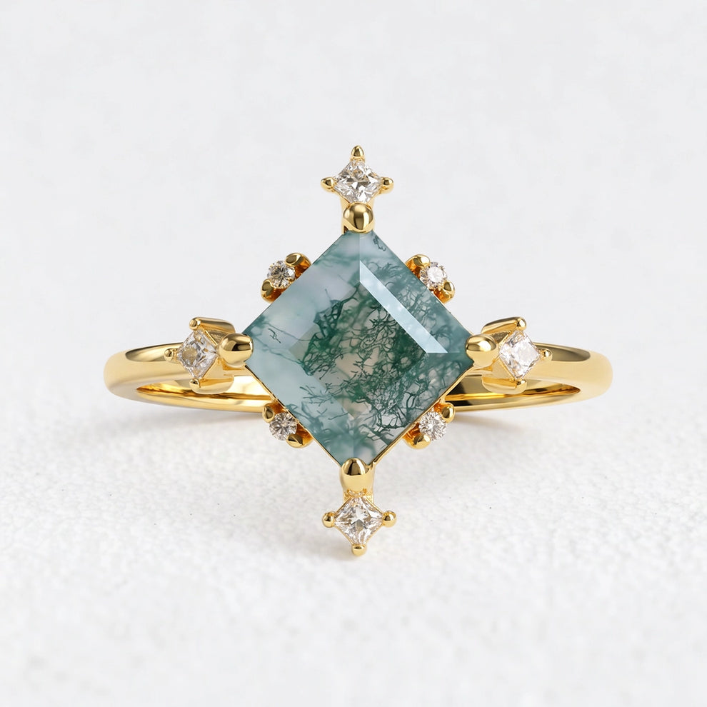 Sylvia’s Oath | Square Moss Agate Engagement Ring