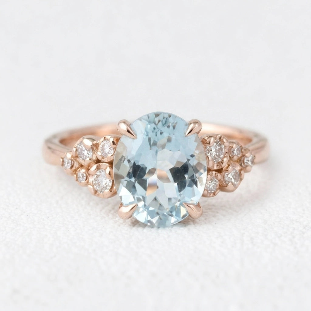 Marina’s Bloom | Oval Aquamarine Diamond Floral Cluster Ring.