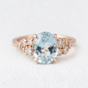 Marina’s Bloom | Oval Aquamarine Diamond Floral Cluster Ring.