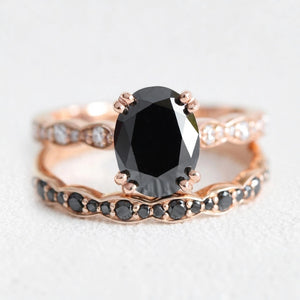 Nyx’s Shadow | Oval Black Diamond Bridal Set with Black Diamond Bands 2pcs.