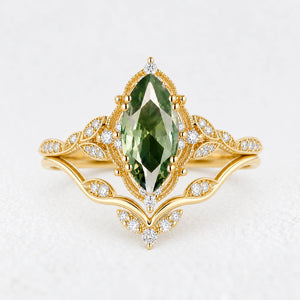Marguerite’s Laurel | Marquise Green Sapphire Vine Bridal Duo
