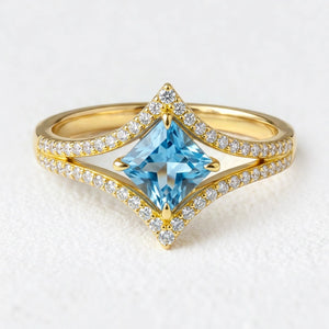 Celia’s Tide | 2CT Princess Aquamarine Halo Engagement Ring