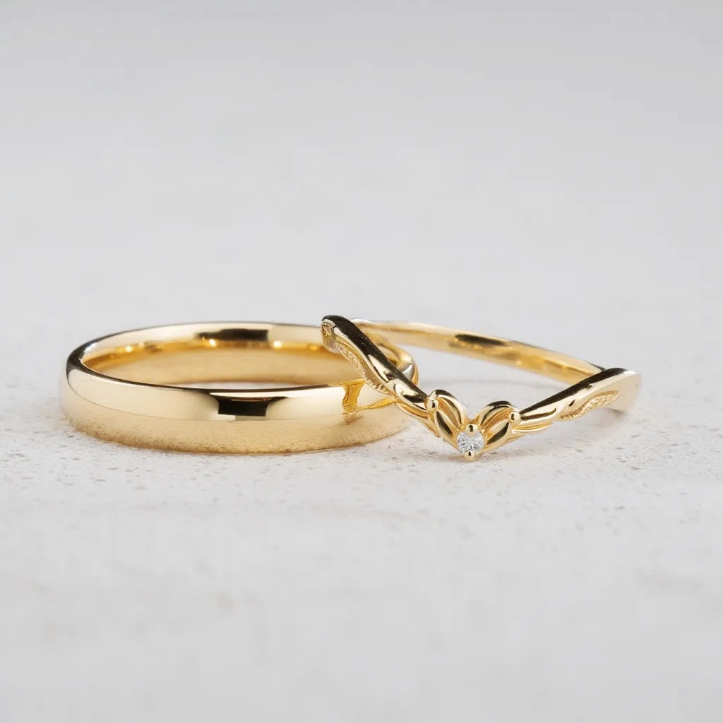 Harmony Duet | Curved Diamond & Classic Band Couple Wedding Set.