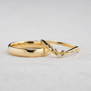 Harmony Duet | Curved Diamond & Classic Band Couple Wedding Set.