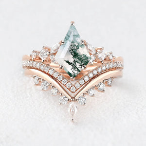 Sylvie’s Cascade | Kite Cut Moss Agate Stacking Bridal Set 3pcs.