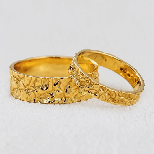 Genevieve‘s Bedrock | Stone Textured Wedding Band Duo
