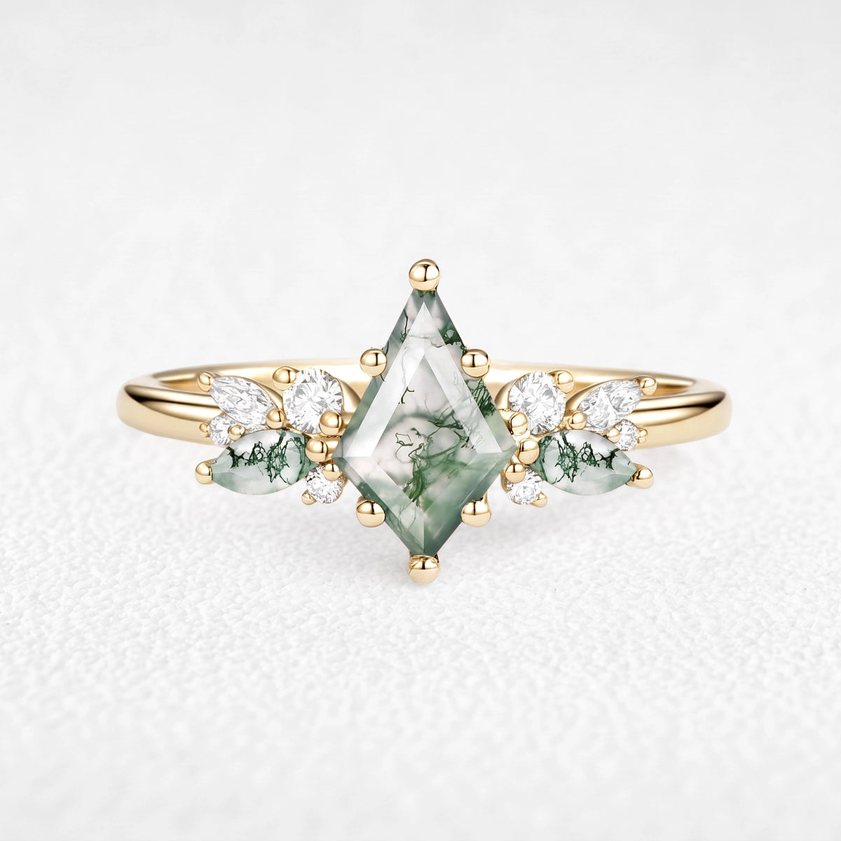 Lavinia’s Sprig | Classic Kite Cut Moss Agate Engagement Ring