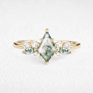 Lavinia’s Sprig | Classic Kite Cut Moss Agate Engagement Ring