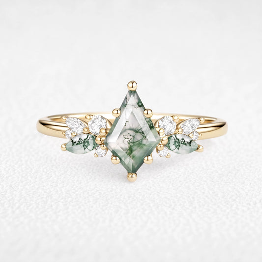 Lavinia’s Sprig | Classic Kite Cut Moss Agate Engagement Ring