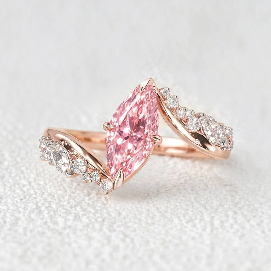 Aurora’s Bypass | 3CT Marquise Cut Pink Sapphire Engagement Ring.