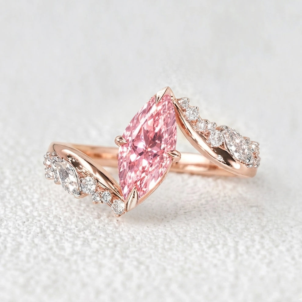 Aurora’s Bypass | 3CT Marquise Cut Pink Sapphire Engagement Ring.