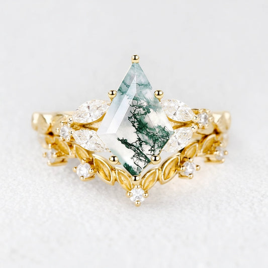 Genevieve’s Garland | Kite Moss Agate Foliage Vintage Bridal Duo