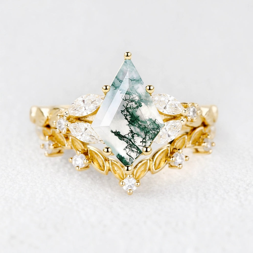 Genevieve’s Garland | Kite Moss Agate Foliage Vintage Bridal Duo