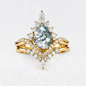 Alexandra’s Meadow | Pear Moss Agate Pavé Bridal Duo
