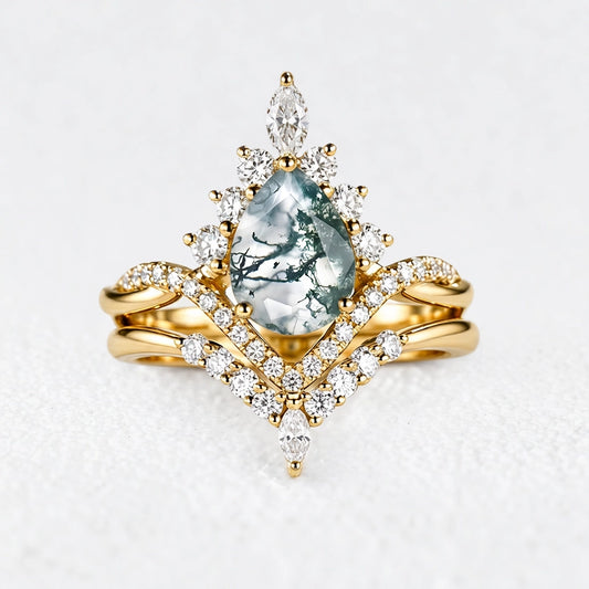 Alexandra’s Meadow | Pear Moss Agate Pavé Bridal Duo