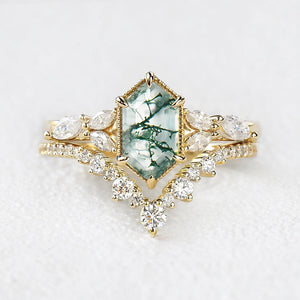 Sylvie’s Grove | Vintage Long Hexagon Moss Agate Cluster Bridal Set 2pcs.