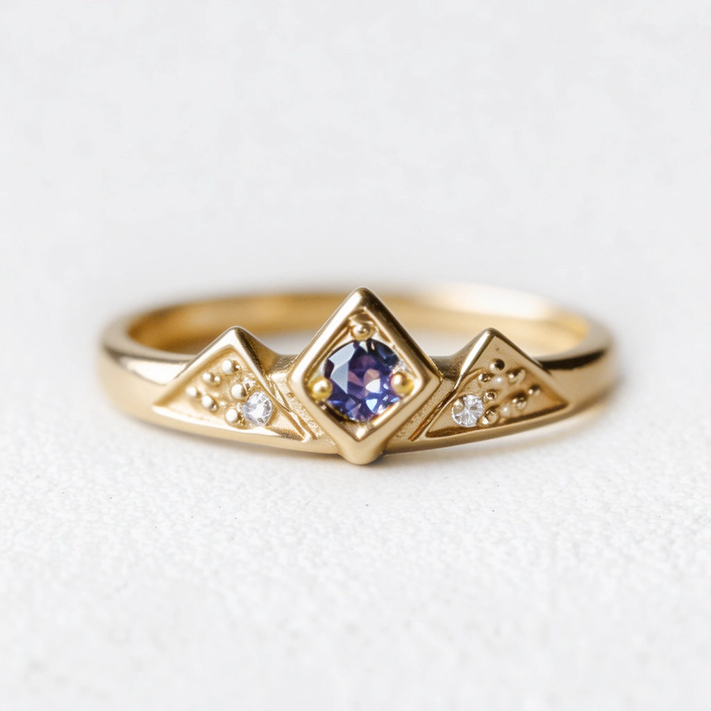 Eclipse Tiara Alexandrite Diamond Ring, Eclipse Tiara Ring, Mountain Wedding Ring.