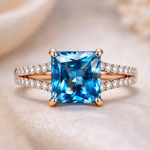 Aurora’s Gleam | 2CT Princess Cut Blue Sapphire Ring.