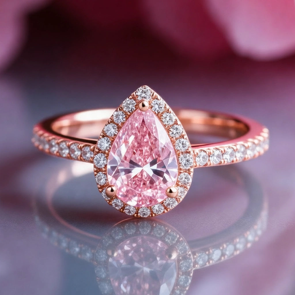 Stella’s Spark | 3CT Pear Cut Pink Gemstone Ring.