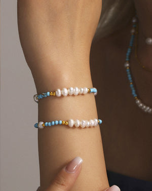 Handcrafted Boho Turquoise & Pearl Beaded Bracelet
