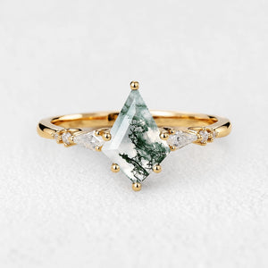 Isadora’s Gilded | Classic Kite Moss Agate Engagement Ring