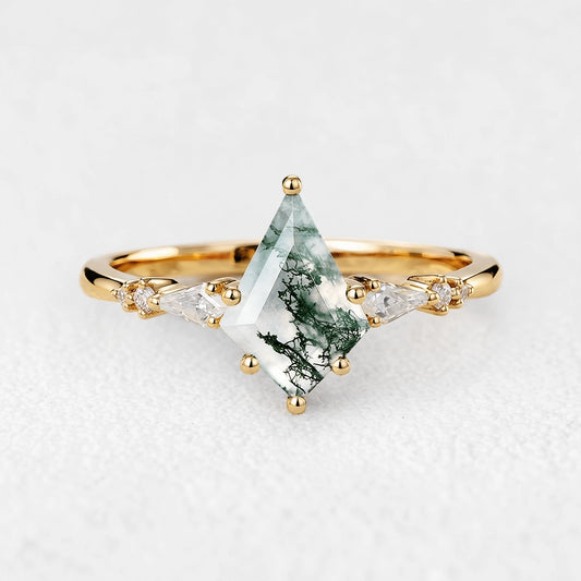 Isadora’s Gilded | Classic Kite Moss Agate Engagement Ring