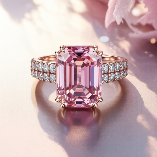 Farah 3CT Emerald Cut Pink Moissanite Ring