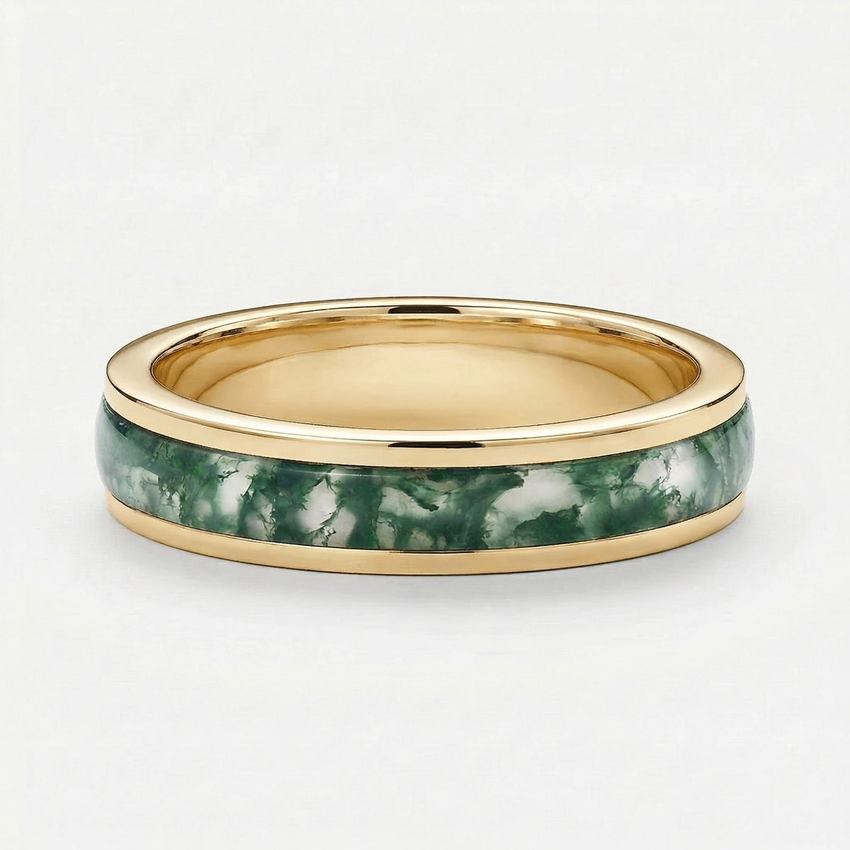 Evergreen Vows | Oval Moss Agate Leaf Veil Black Gold Couple Set 3pcs.