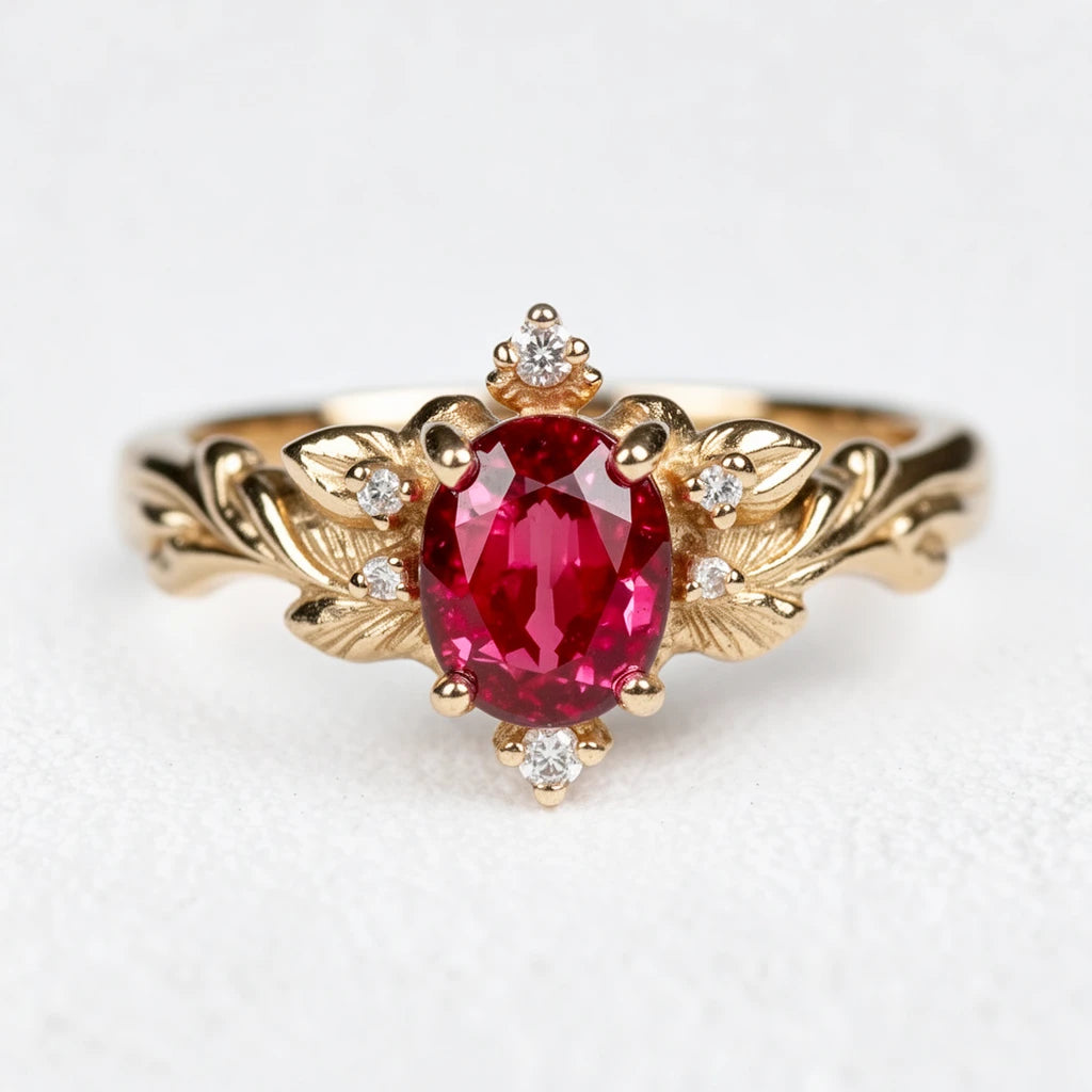 Aurora's Ember | 1.5CT Oval Ruby Vintage Engagement Ring