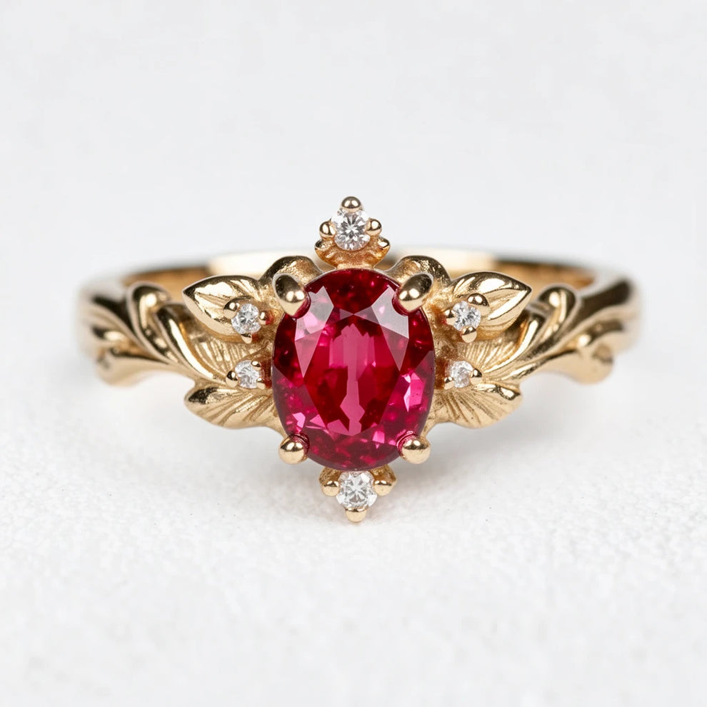 Aurora's Ember | 1.5CT Oval Ruby Vintage Engagement Ring