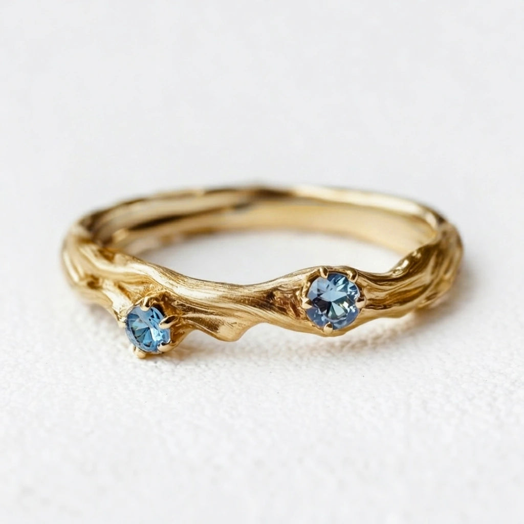 Coralie’s Shore | Aquamarine Gold Wedding Band