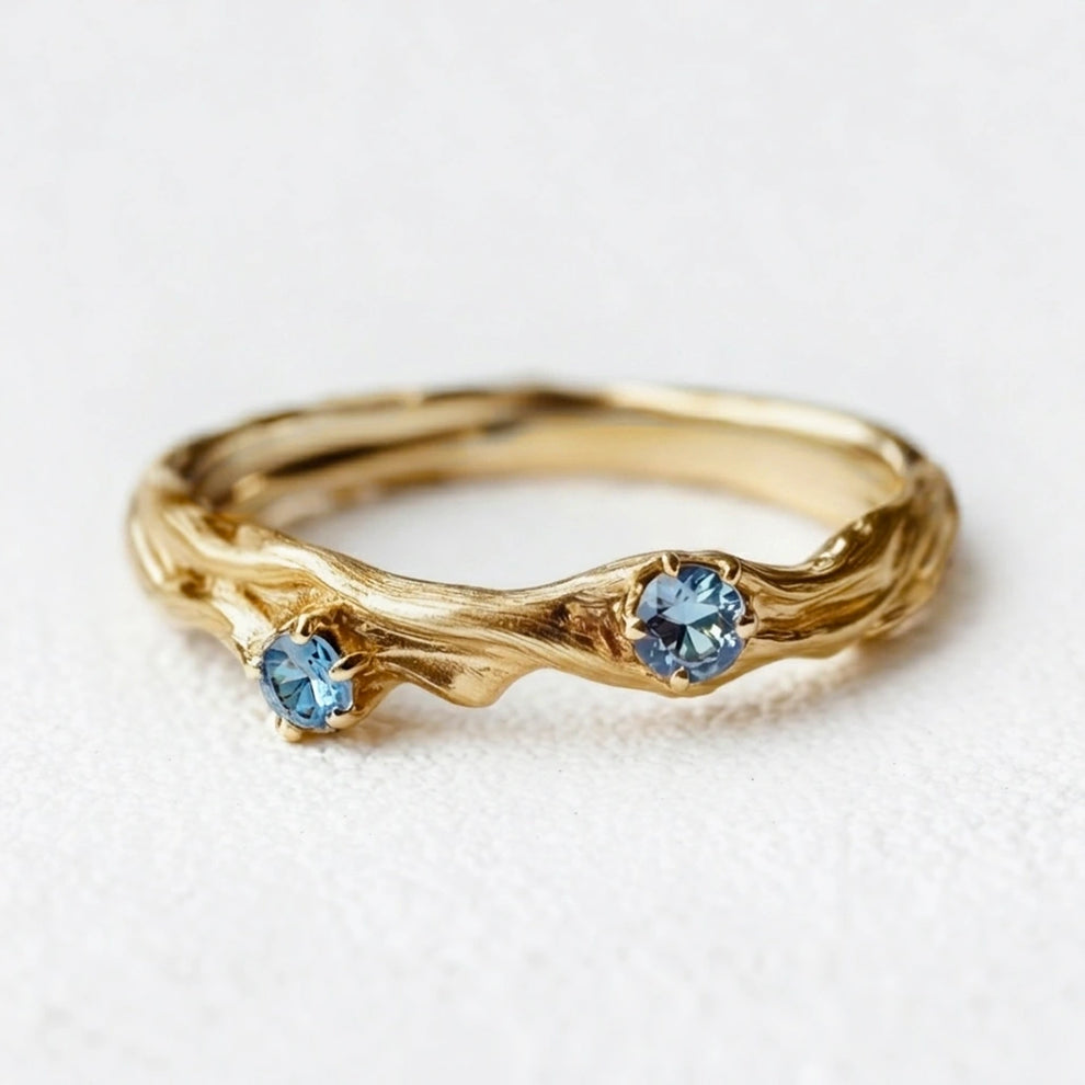 Coralie’s Shore | Aquamarine Gold Wedding Band