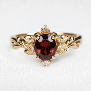 Aurora‘s Crimson | 1.5CT Oval Garnet Vintage Engagement Ring