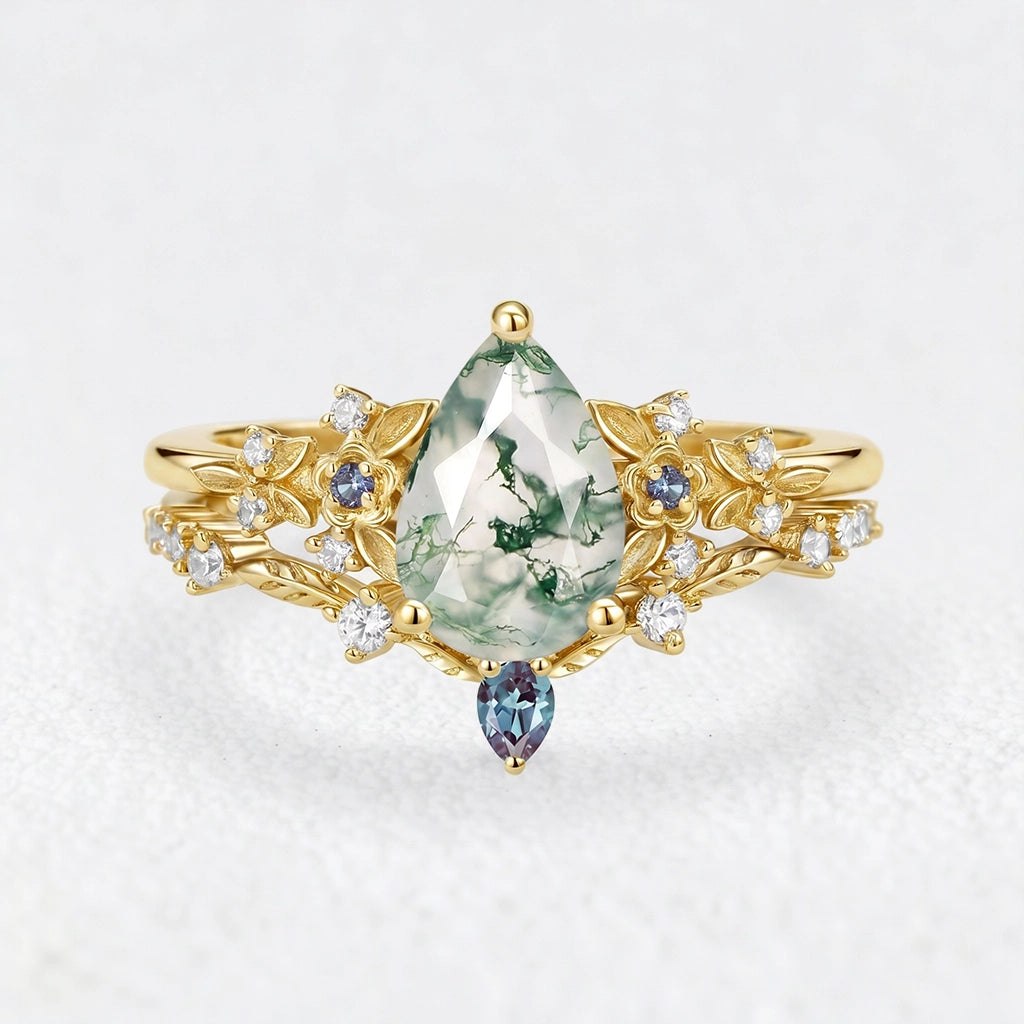 Isadora’s Verdant | Pear Moss Agate Floral Bridal Duo