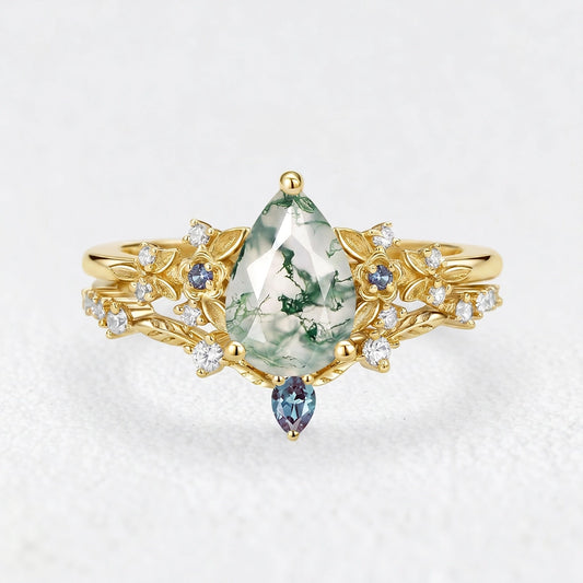 Isadora’s Verdant | Pear Moss Agate Floral Bridal Duo