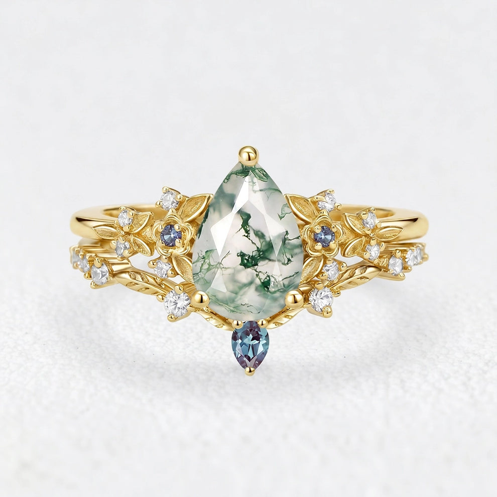Isadora’s Verdant | Pear Moss Agate Floral Bridal Duo