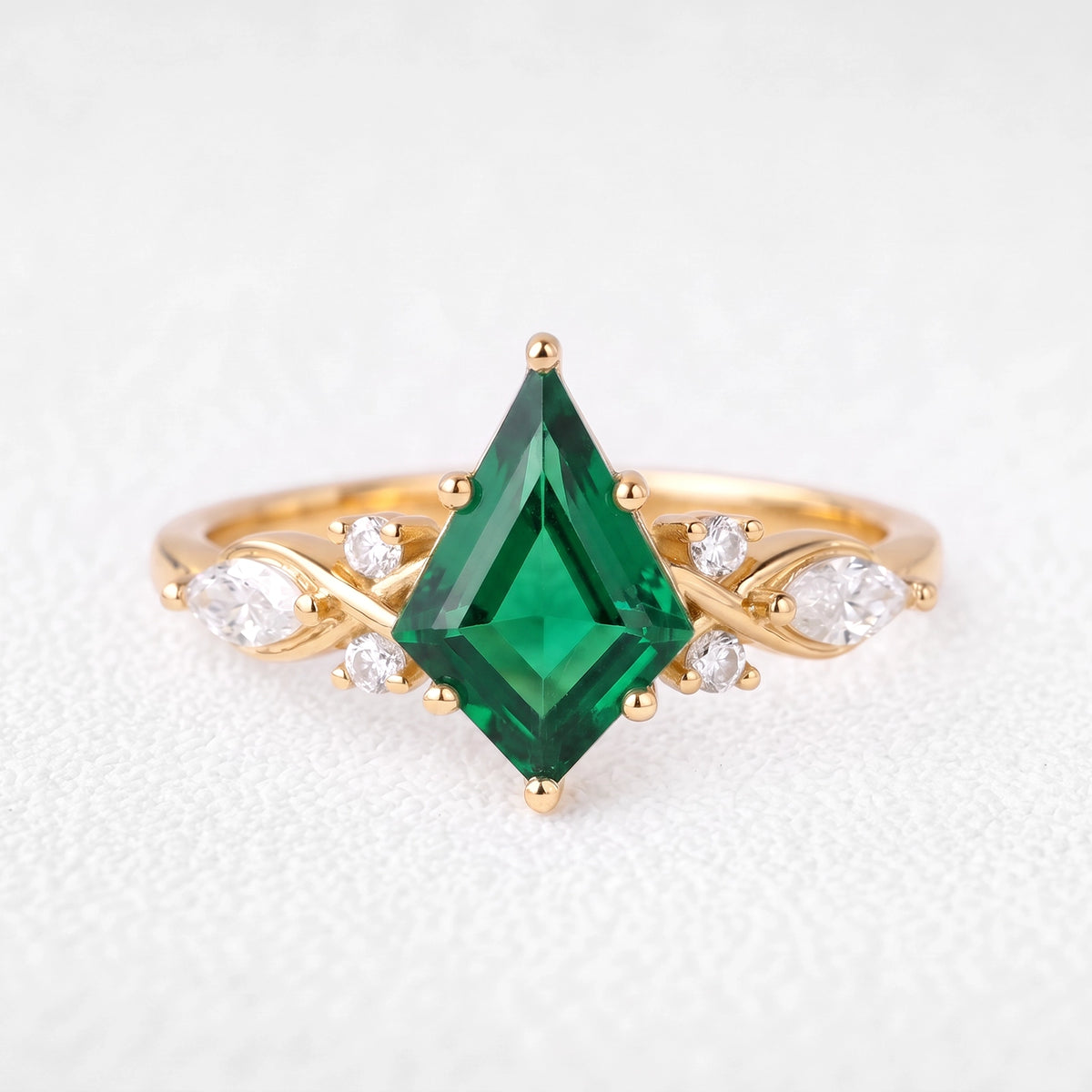 Aphrodite’s Myrtle | Kite-Cut Emerald Foliage Engagement Ring