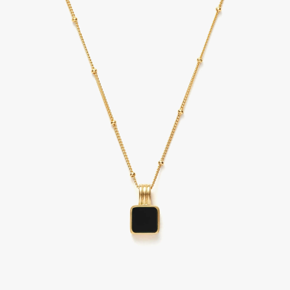 18K Gold Vermeil Square Onyx Necklace.