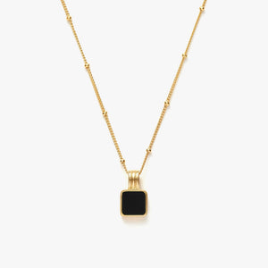 18K Gold Vermeil Square Onyx Necklace.