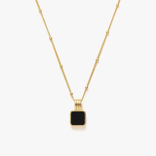 18K Gold Vermeil Square Onyx Necklace.