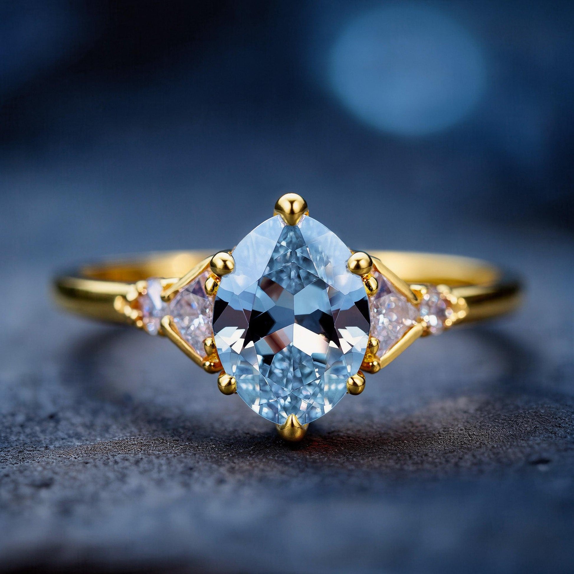 The Aurora Belle | 2CT Oval Blue Gemstone Ring.
