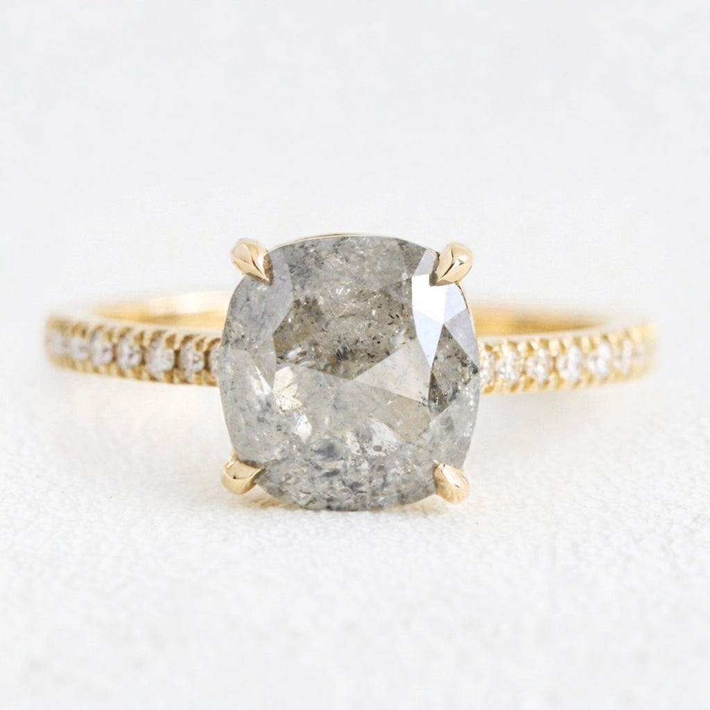 Astrid’s Stardust | 2CT Cushion Salt & Pepper Diamond Pavé Engagement Ring