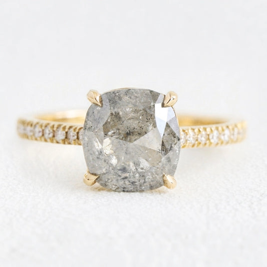 Astrid’s Stardust | 2CT Cushion Salt & Pepper Diamond Pavé Engagement Ring