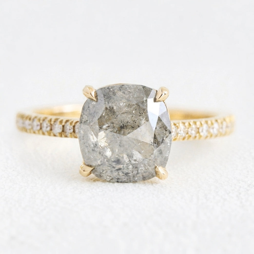 Astrid’s Stardust | 2CT Cushion Salt & Pepper Diamond Pavé Engagement Ring