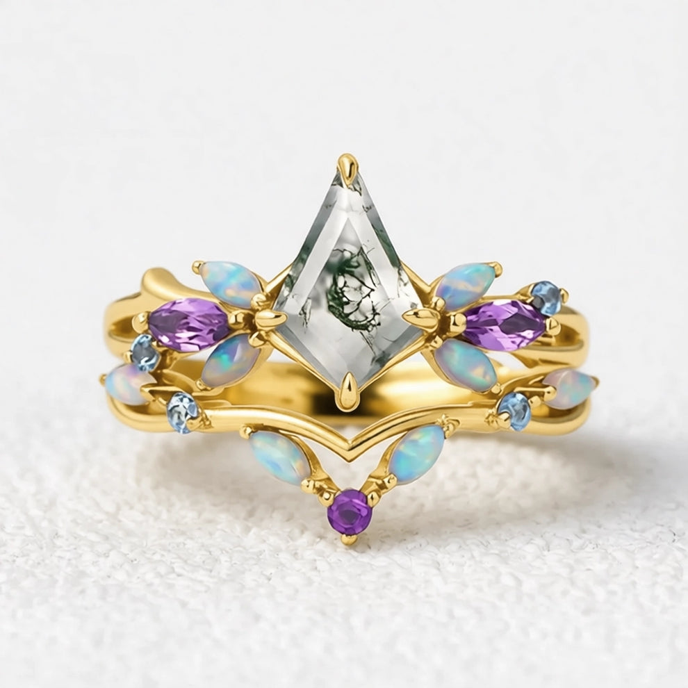 Bella's Garden | Moss Agate with Opal & Amethyst Bridal Set 2pcs.